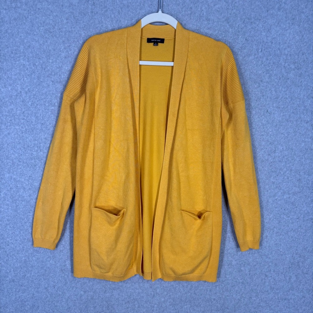 Verve Ami Cardigan Sweater Small Mustard Open Pockets Lounge Comfy‎ Soft Thin